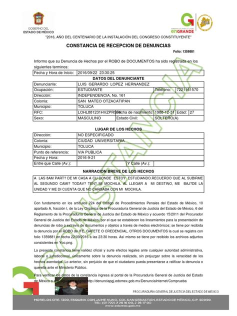 Constancia de Denuncia