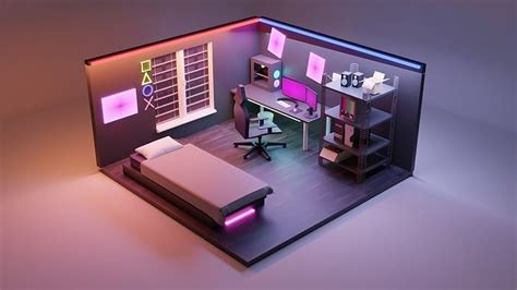 3d Model 3d Isometric Gaming Room Design Vr Ar Low Poly Cgtrader