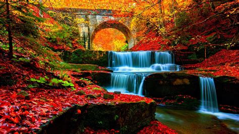 Download Autumn Waterfall In The Forest Wallpaper Autumn Waterfall On 17a