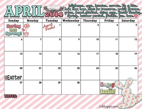April Calendar And Spring Print Is Here Inkhappi