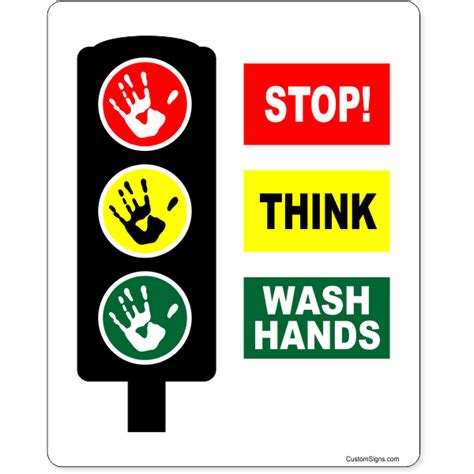 Stop Think Wash Hands Full Color Sign 10 X 8