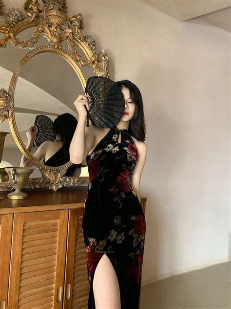 Modern Velvet Cheongsam Sexy Off Shoulder Qipao Dress Etsy