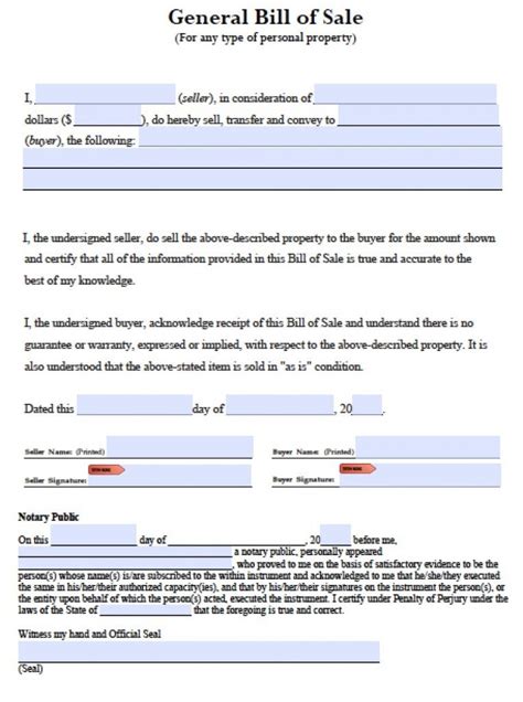 Free General Blank Bill Of Sale Pdf Template Word Doc Form Pdf