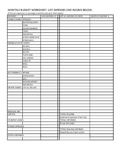 sample monthly budget sheet  examples   word