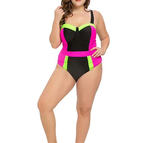 Xxxxl Womens Sexy Plus Size Printed Swimwear Panties Bra Set Push Up One Piece Swimsuit Plus