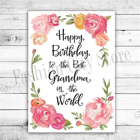 Happy Birthday Card For Grandma Watercolor By Fashioncitystore