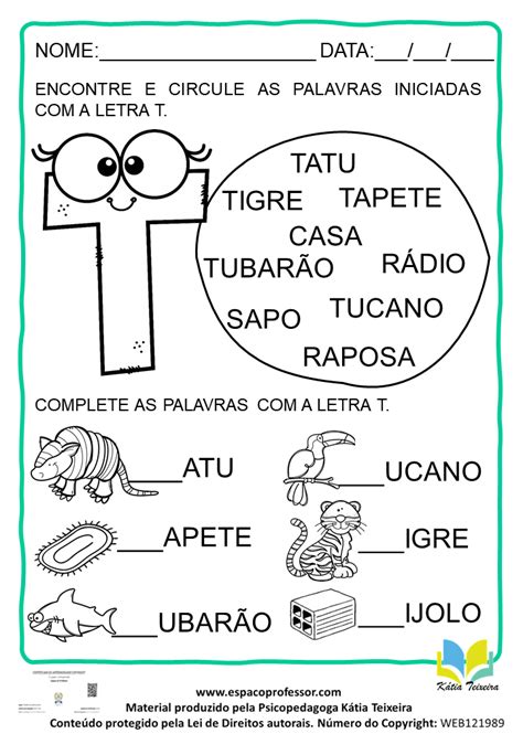 Atividade de português º ano alfabetização letra T