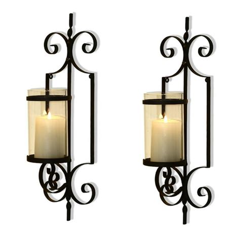 Adeco Cast Iron Vertical Wall Hanging Accents Candle Holder Sconce Set
