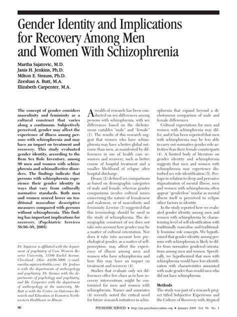 pdf gender identity and implications for recovery among men and women with schizophrenia