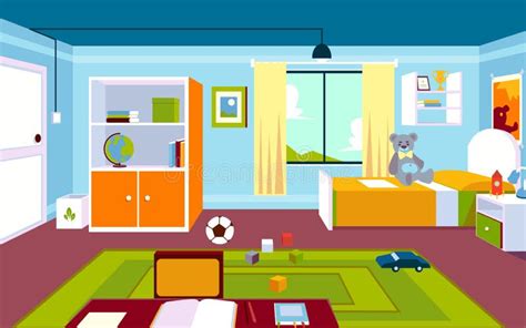 Interior Of The Kids Room In The Home In A Cartoon Style Stock Vector