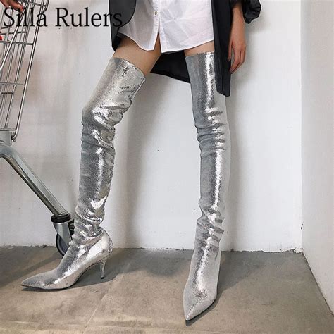 Silla Rulers Knee High Boots Woman 2018 New Thin Heels Pointed Toe