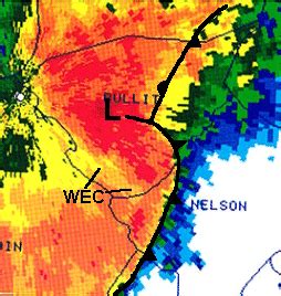 At the kinks in the line of storms, vortices can develop and produce small tornadoes. Squall Line/Bow Echo/QLCS