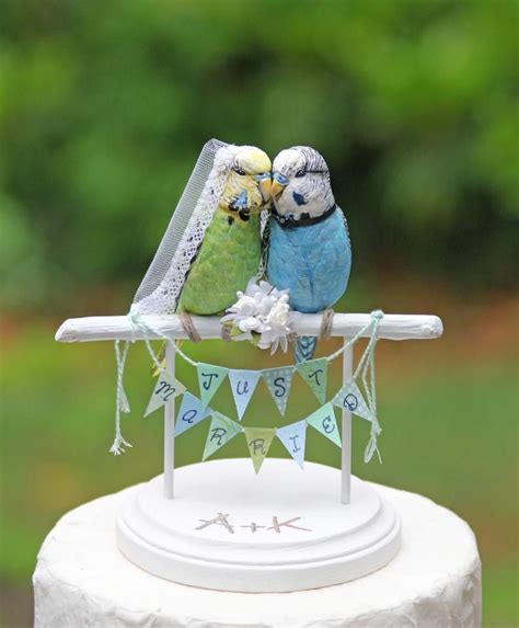 Reserved For Amanda Custom Blue And Yellow Budgie Wedding Cake Topper