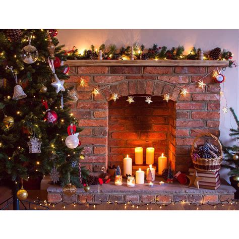 7x5ft Vinyl Retro Christmas Tree Fireplace Photography Background