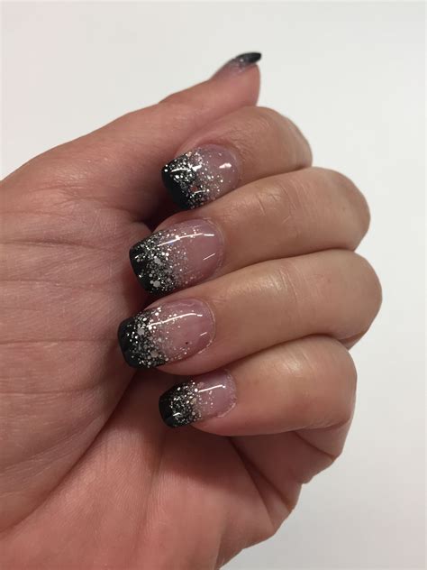 Fade Clear To Black With Silver Glitter Acrylic Powders Glitter Nails