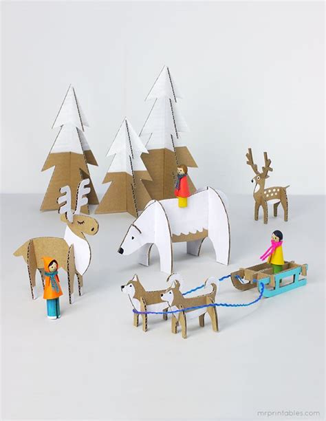 Sleigh bells ring, are you listening in the lane, snow is glistening a beautiful sight we're happy tonight. Winterwunderland zum Ausdrucken und basteln / Cardboard Winter Wonderland #MrPrintables # ...