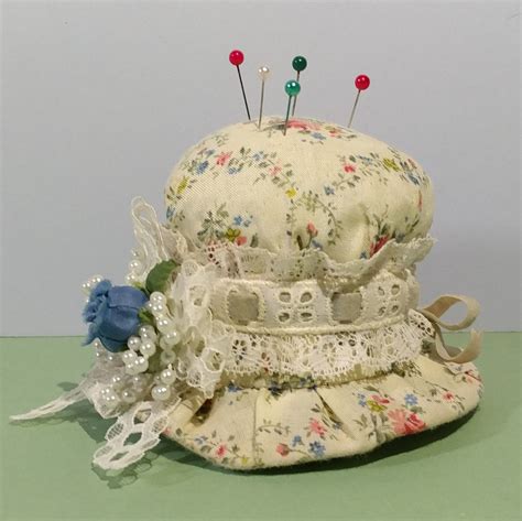 Floral Fabric Print Hat Pin Cushion Cottage Shabby Chic Retro Etsy