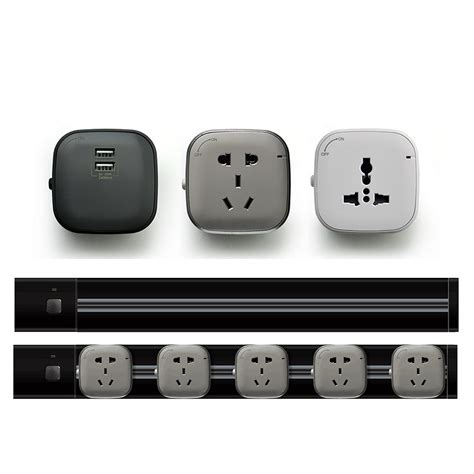 White Aluminum Alloy Movable Electrical Power Track Socket Outlets