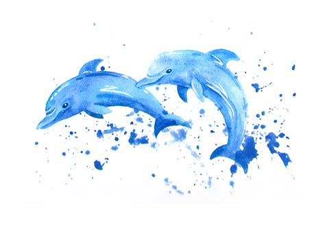 Blue Dolphins In A Spray Of Water Painting House Wall Decor Marine