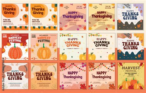 Thanksgiving Social Media Post Template Bundle Set Of Thanksgiving