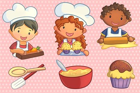 Cute Kids Cooking Clip Art Set Custom Designed Illustrations