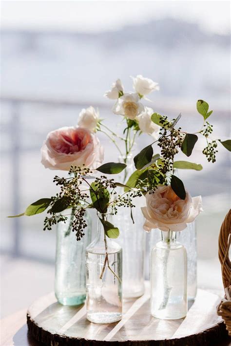 Florals In Bud Vases Flower Centerpieces Wedding Wedding Table