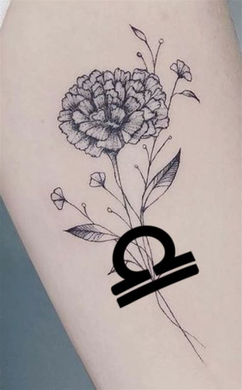 Libra Zodiac Marigold October Birth Flower Birth Flower Tattoos Black Ink Tattoos Marigold