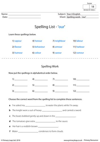 We have created everything that you need to help consolidate children's learning and achieve their full potential in the national curriculum assessment. KS2 English Worksheet - Spellings 'our' | Teaching Resources
