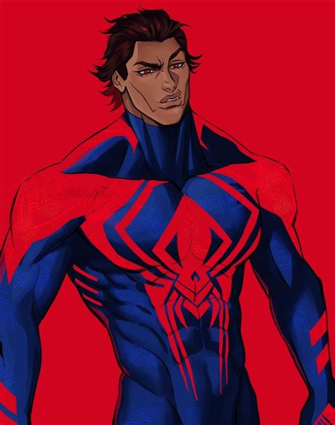 A Drawing Of A Man In Blue And Red Spider Man Costume With His Hands