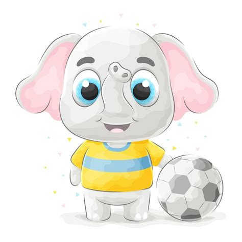 Premium Vector Cute Doodle Elephant Playing Soccer With Watercolor