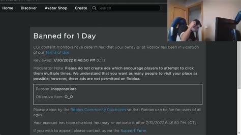 I Got Banned For 1 Day On Roblox For Posting O O Youtube