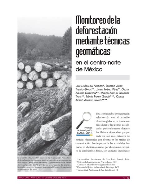 Pdf Monitoreo De La Deforestación Mediante Técnicas Geomáticas En El