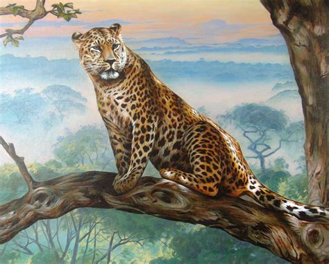 Leopard On A Branch Jungle Art Wild Nature Painting Oil On Etsy In