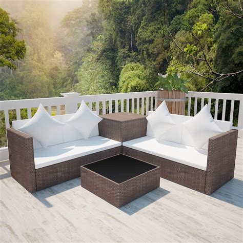 Vidaxl Outdoor Lounge Set Wicker Poly Rattan Brown Garden Furniture