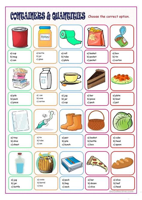 Containers And Quantities Multiple Choice Uncountable Nouns Nouns