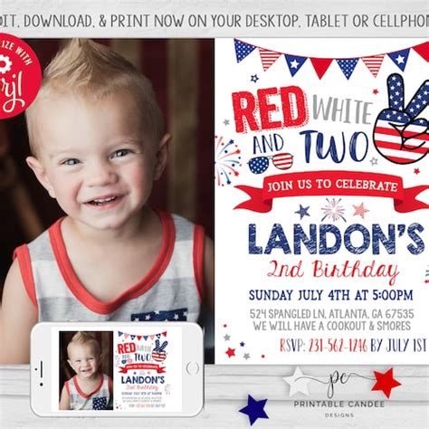 Instant Download Editable Red White And Two 4th Of July Etsy