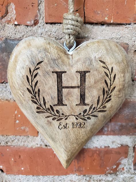 Personalized Wood Heart With White Edge Ornament Etsy Anniversary