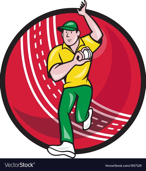Cricket Fast Bowler Bowling Ball Front Cartoon Vector Image