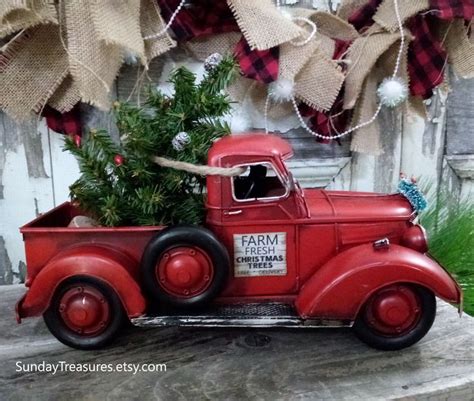 Personalized Vintage Metal Red Truck With Christmas Tree And Etsy