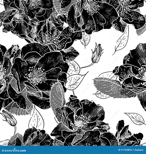 Beautiful Monochrome Seamless Floral Pattern Stock Vector