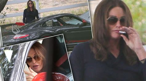 Guilty Pleasure Caitlyn Jenner Smokes Cigarette Outside Her Porsche Hides Face In Shame