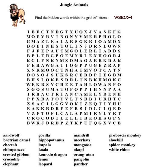 Jungle Animal Word Search Puzzle Printable Jungle Theme Activities