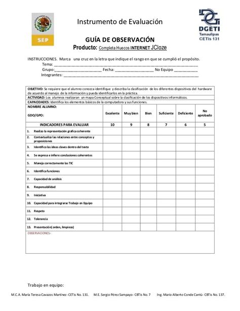 Inst Evaluación Guía Observación J Cloze