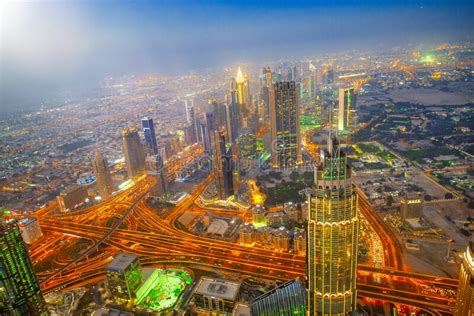 Dubai Uae December 4 2016 Aerial Night View Of Downtown Dubai From