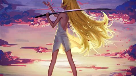 Wallpaper Illustration Blonde Long Hair Monogatari Series Anime