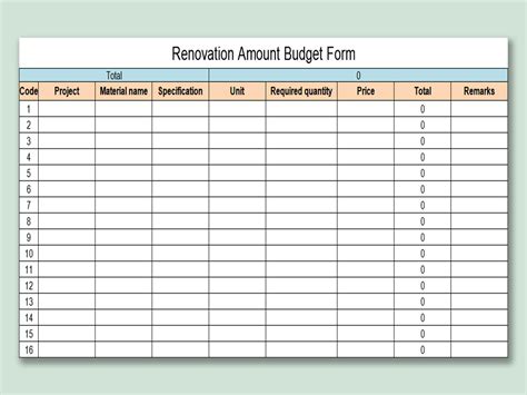 Excel Of Renovation Amount Budget Formxlsx Wps Free Templates