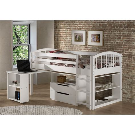 Addison Junior Low Loft Bed With Storage Drawers Desk And White Twin