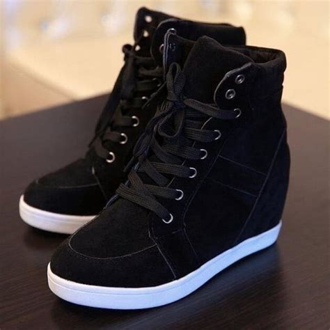 New Womens Fashion Wedge Sneakers Hidding Heels Black Red Tennis Shoes