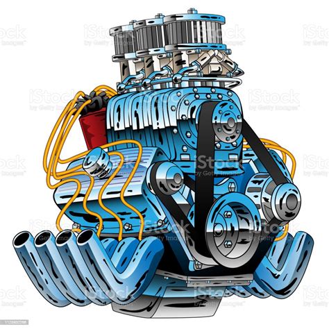 Hot Rod Race Car Dragster Engine Cartoon Vector Illustration Stock