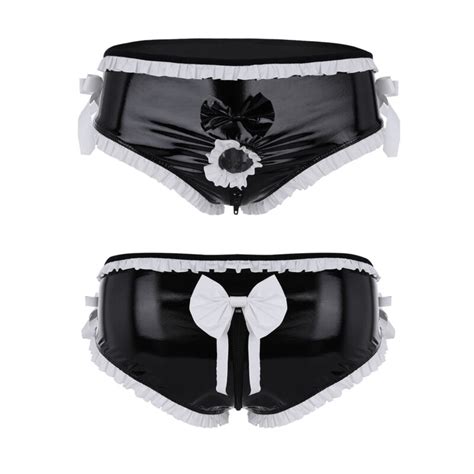 men s maid ruched leather briefs underwear open penis hole thong panties boxers ebay